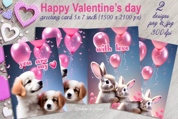 Download Valentines Animals on Greeting Cards Set - Animal Collection