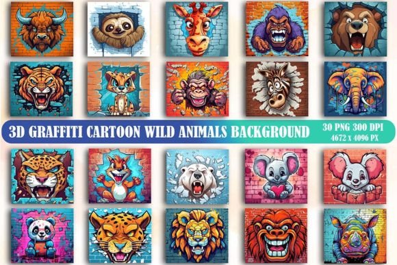 Download 3D Graffiti Wild Animals Background - Animal Collection